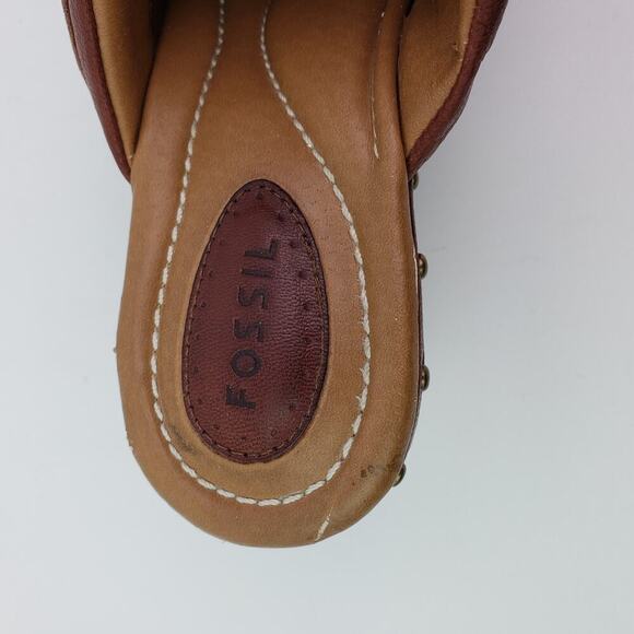 Vintage Fossil Womens Size 6 Brown Slip On Mule Clog Shoes DAMAGED - Picture 10 of 13